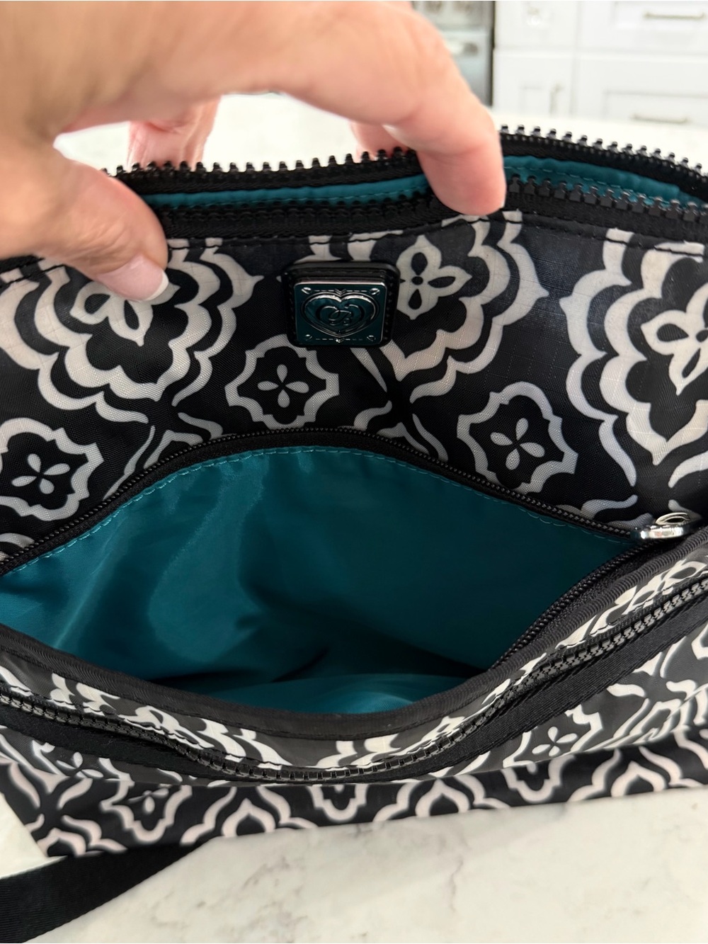 Brighton Black & White Patterned Crossbody Bag - Picture 8 of 9
